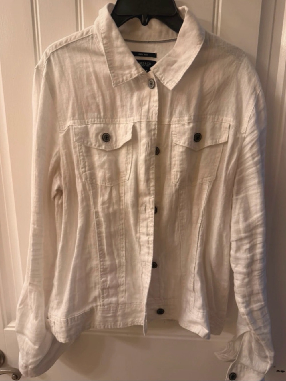 Jones New York White Linen-Blend Jean Jacket